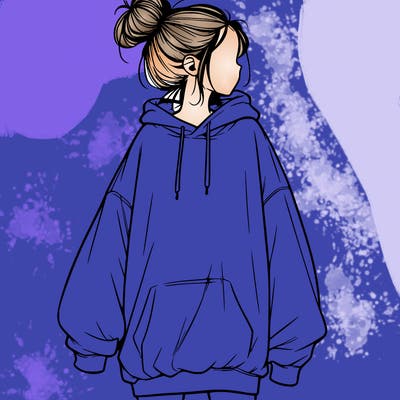 realistic girl with a oversized sweatshirt on and a bun