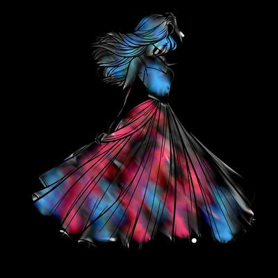 realistic woman with dress flowing in the wind
