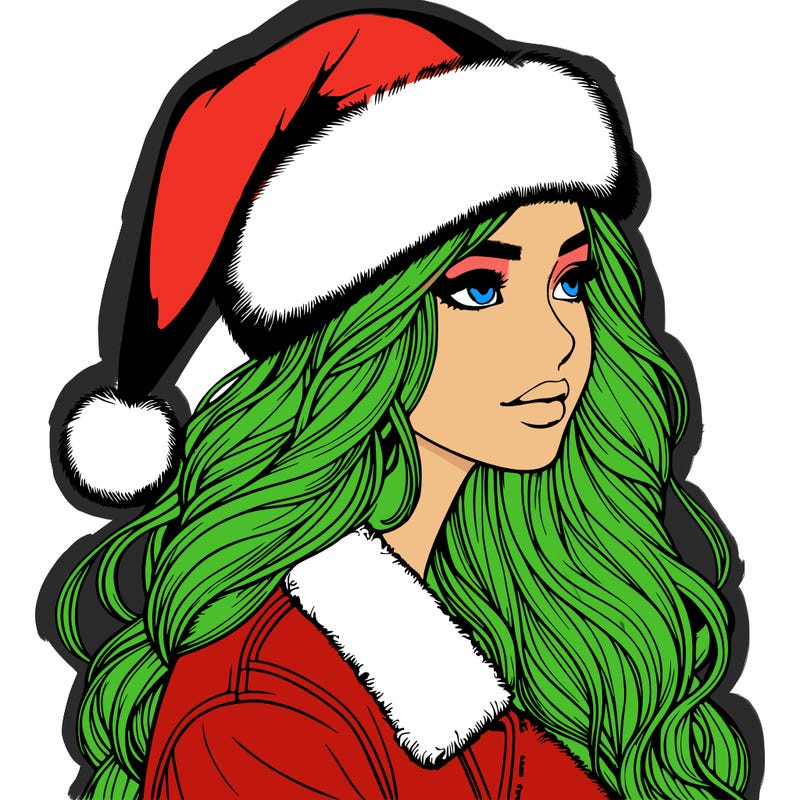 realistic girl in santa hat
