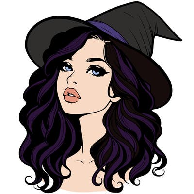 realistic witch girl with wavy hair and lips