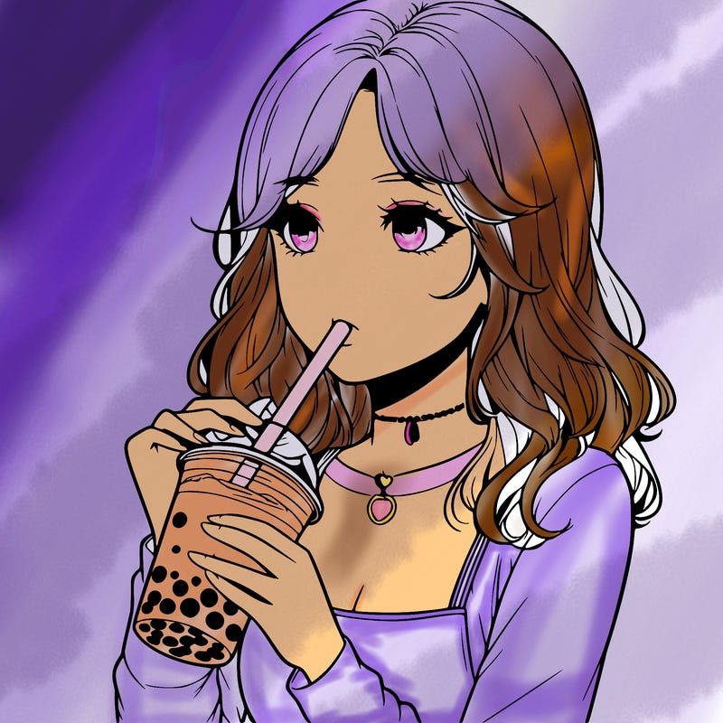 realistic girl drinking boba tea
