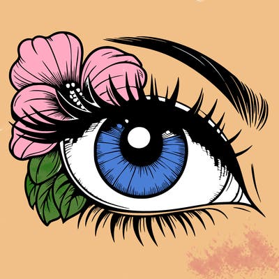 realistic eye with flower