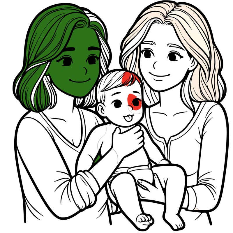 two realistic women holding one baby together