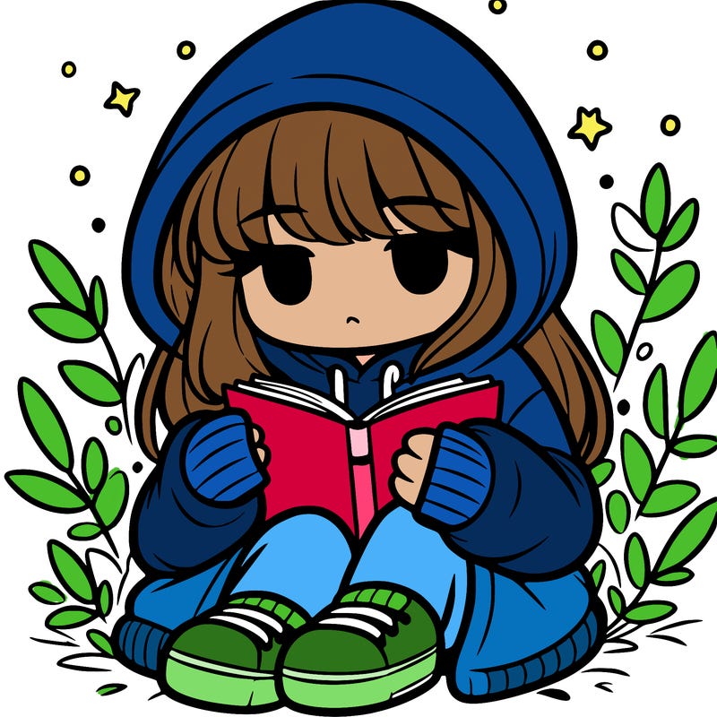 girl in oversized hoodie reading a book