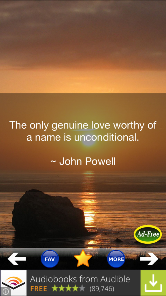 Love Quotes and Sayings! - A love quote by John Powell about unconditional love displayed over a sunset background in the Love Quotes and Sayings app.