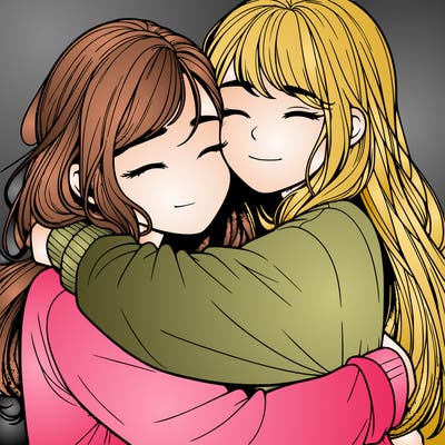 realistic two girls hugging