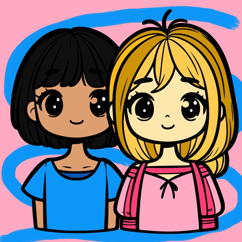 two girls,one with short hair and one with long hair