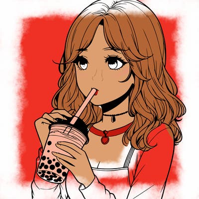realistic girl drinking boba tea