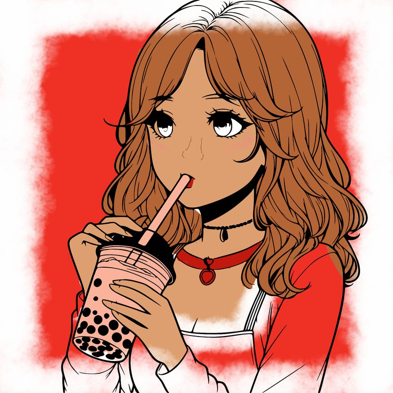 realistic girl drinking boba tea
