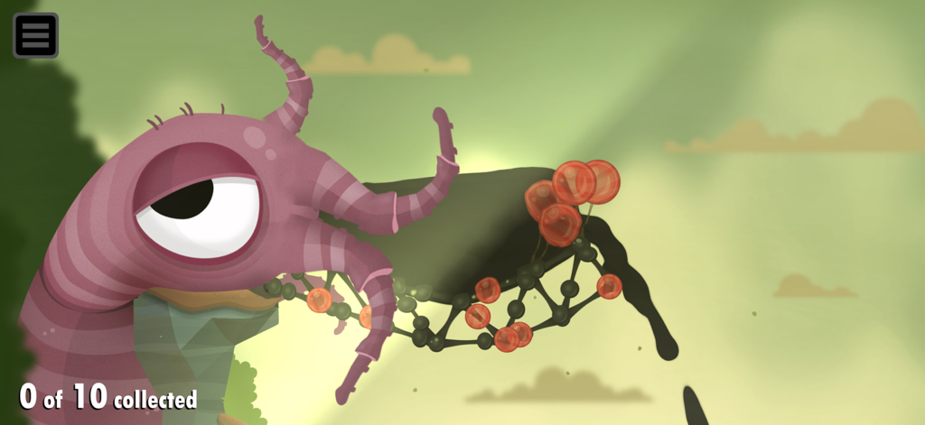 World of Goo 2 gameplay showing a large pink creature and a structure made of red goo balls