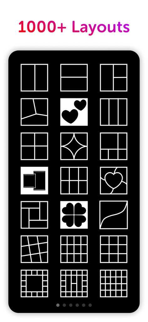 Collage Maker: CollagePlus - A phone screen displaying various photo collage layout options including grids and heart shapes