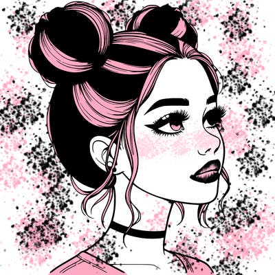 realistic girl with buns on the top of her head