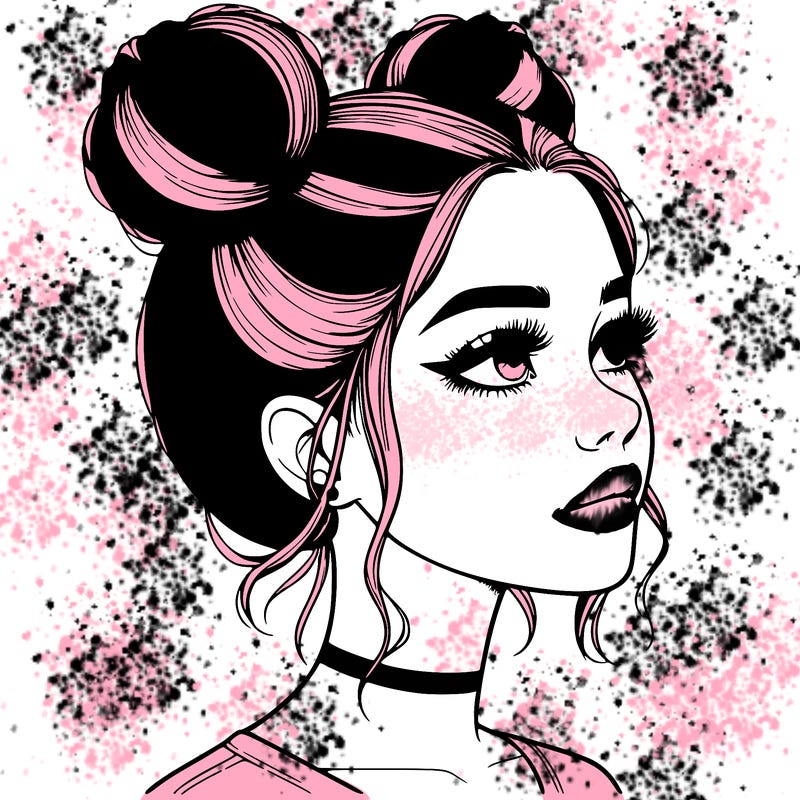 realistic girl with buns on the top of her head