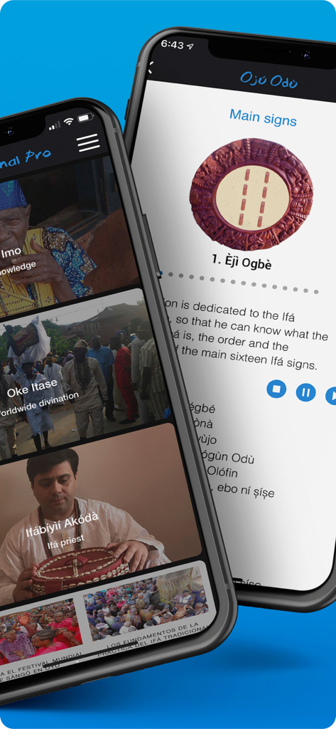 Screenshots of the Ifa Tradicional Pro mobile app showing religious signs and verses