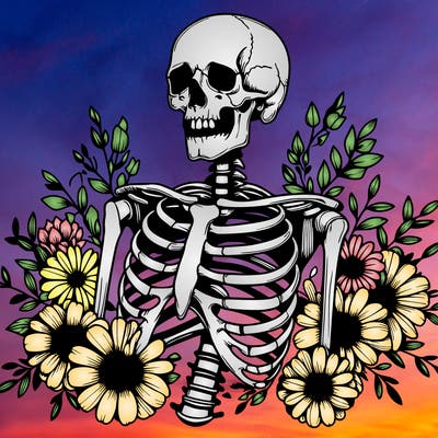 realistic skeleton with flowers