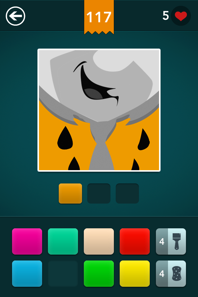 Mobile gameplay of Guess the Color showing a puzzle level with a famous cartoon character icon