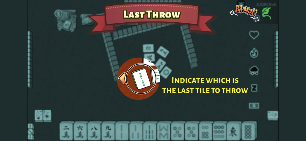 Let's Mahjong - Pantalla de juego de Let's Mahjong destacando la última ficha lanzada durante una partida.