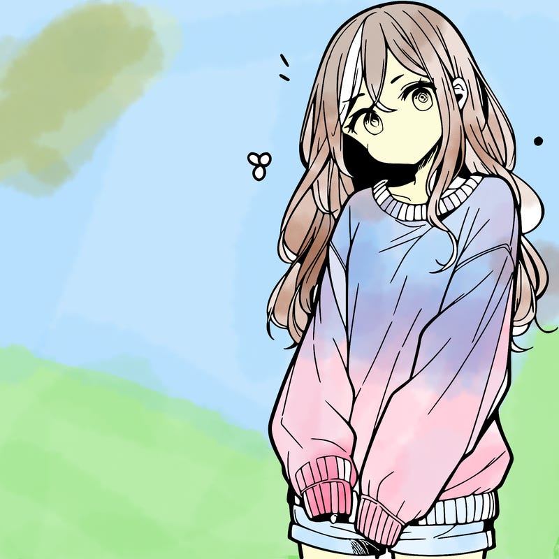 manga teen girl  in a sweater and baggy pants