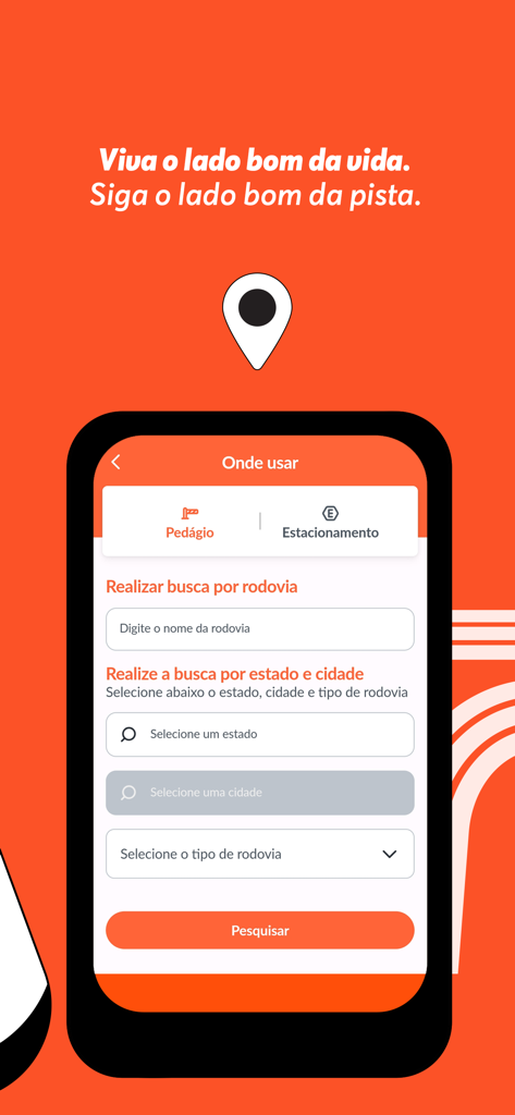 ConectCar app screen to search for toll and parking locations in Brazil