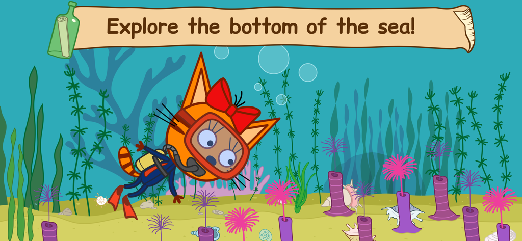 Candy von Kid-E-Cats taucht unter Wasser, um den Meeresboden zu erkunden