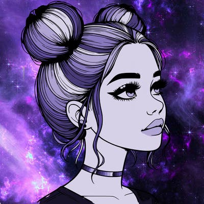 realistic girl with buns on the top of her head