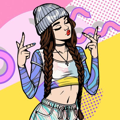 realistic teenage girl with braids and a beanie and crop top doing 🫶🏼