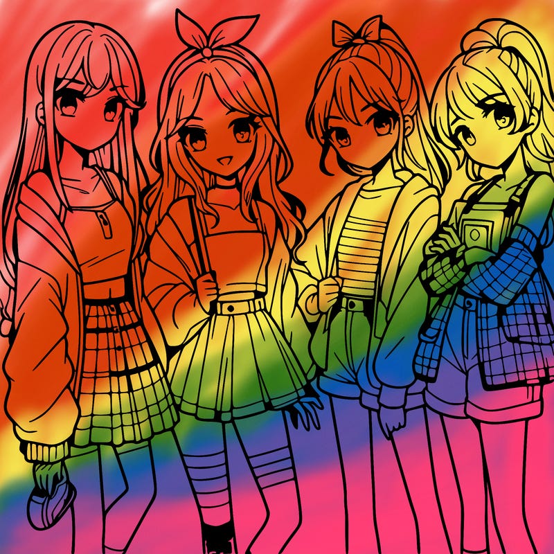 teen manga girls group of 4