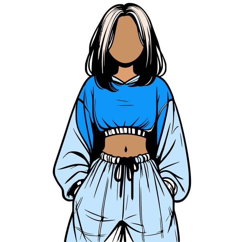 realistic girl faceless with baggy pants and a crop top