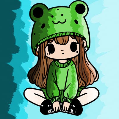 a girl wearing a frog hat and some frog socks