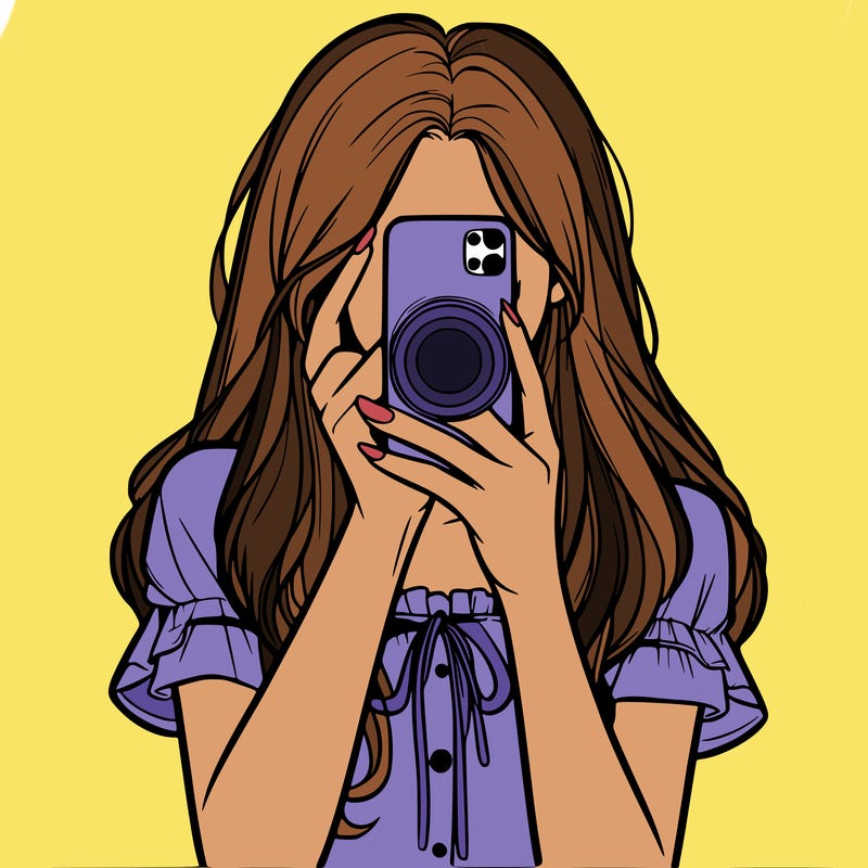a realistic girl holding her phone taking pictures