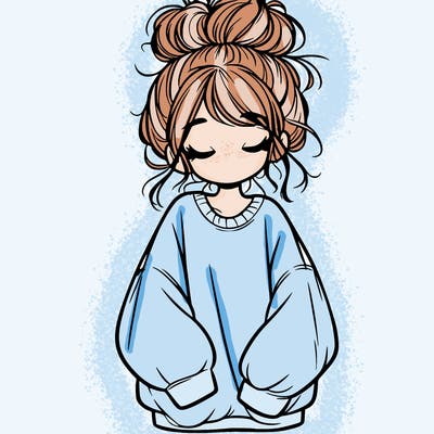 girl with baggy sweatshirt and messy bun