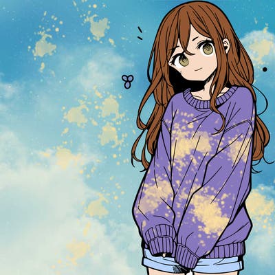 manga teen girl  in a sweater and baggy pants