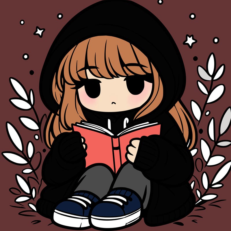 girl in oversized hoodie reading a book