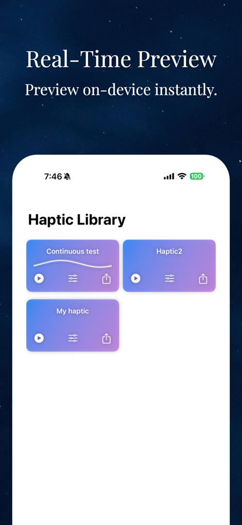 HapticCode - Haptic Library interface in HapticCode app for real-time pattern previewing