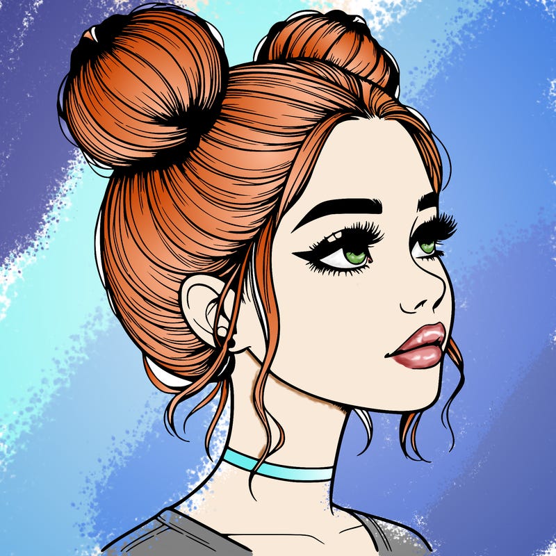 realistic girl with buns on the top of her head