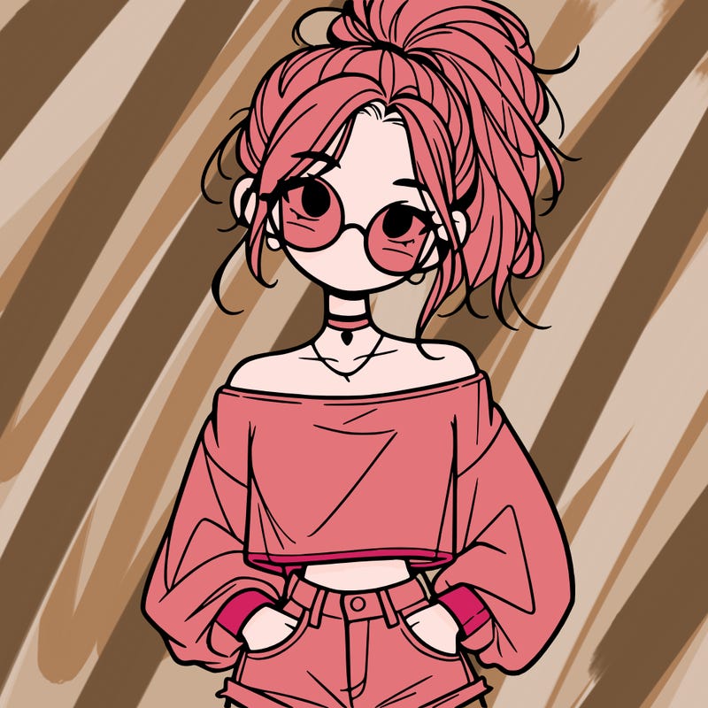 girl with a messy ponytail glasses a baggy crop top and jean shorts