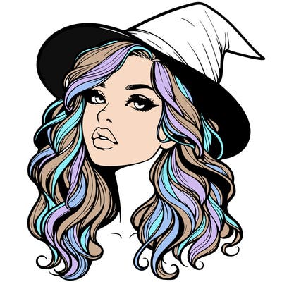 realistic witch girl with wavy hair and lips