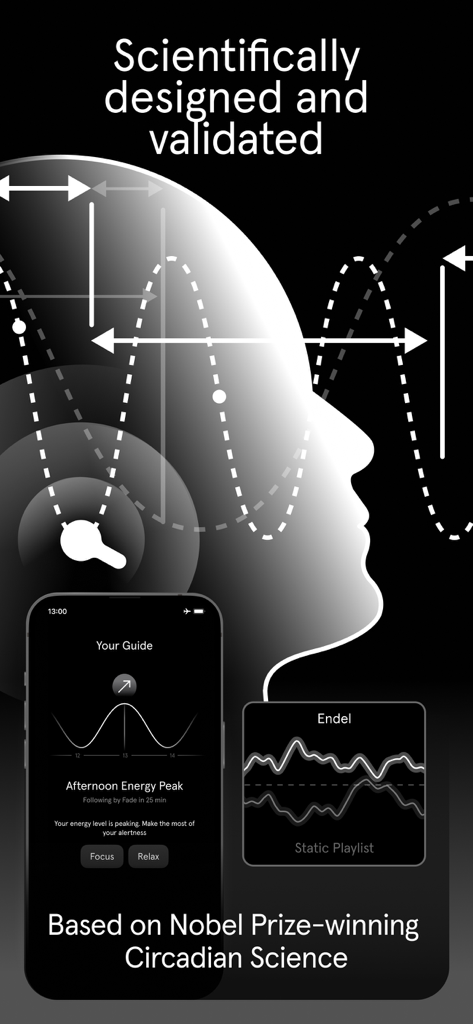 Endel app screenshot illustrating Nobel Prize-winning circadian science for personalized soundscapes