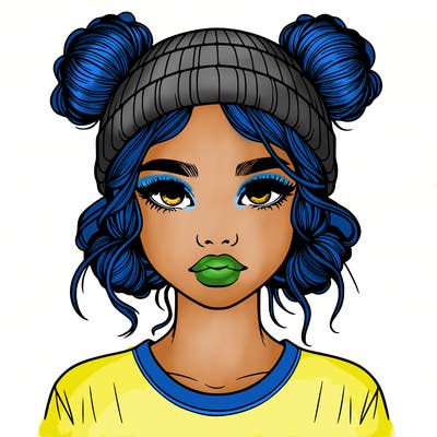realistic girl with buns in her hair with a beanie on