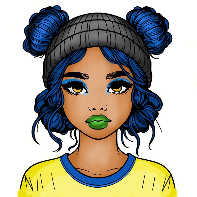 realistic girl with buns in her hair with a beanie on