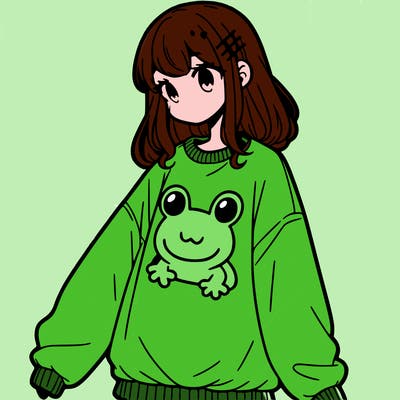 girl wearing frogging sweatshirt