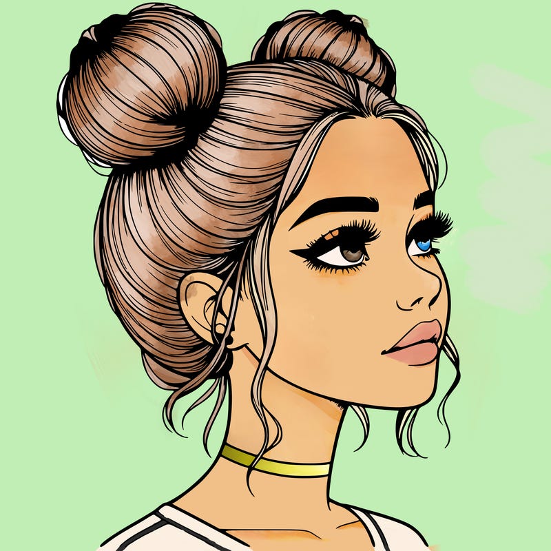 realistic girl with buns on the top of her head