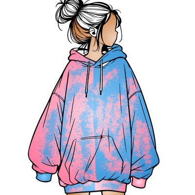 realistic girl with a oversized sweatshirt on and a bun
