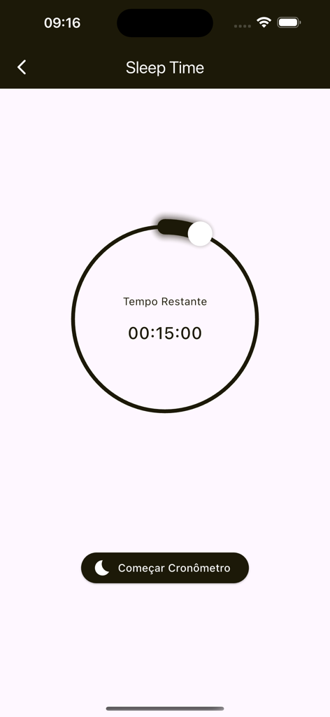 Sleep timer interface of the Radio A Voz da Cura Divina app featuring a fifteen minute countdown timer.