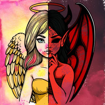 realistic angel half demon