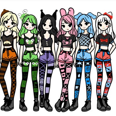 a group of girls wearing crop tops and shorts