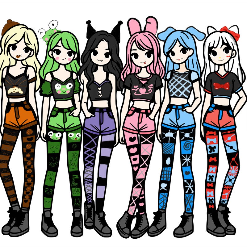 a group of girls wearing crop tops and shorts