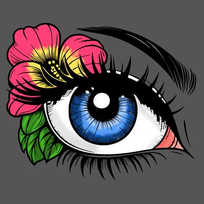realistic eye with flower