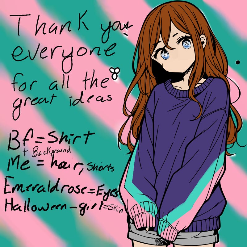 manga teen girl  in a sweater and baggy pants