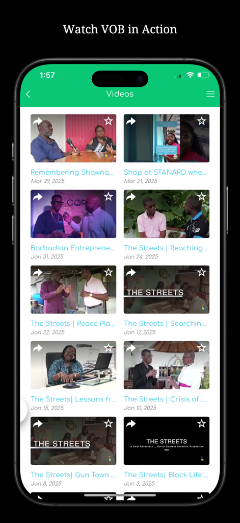 Voice Of Barbados - Voice of Barbados app video gallery showing news and community segments